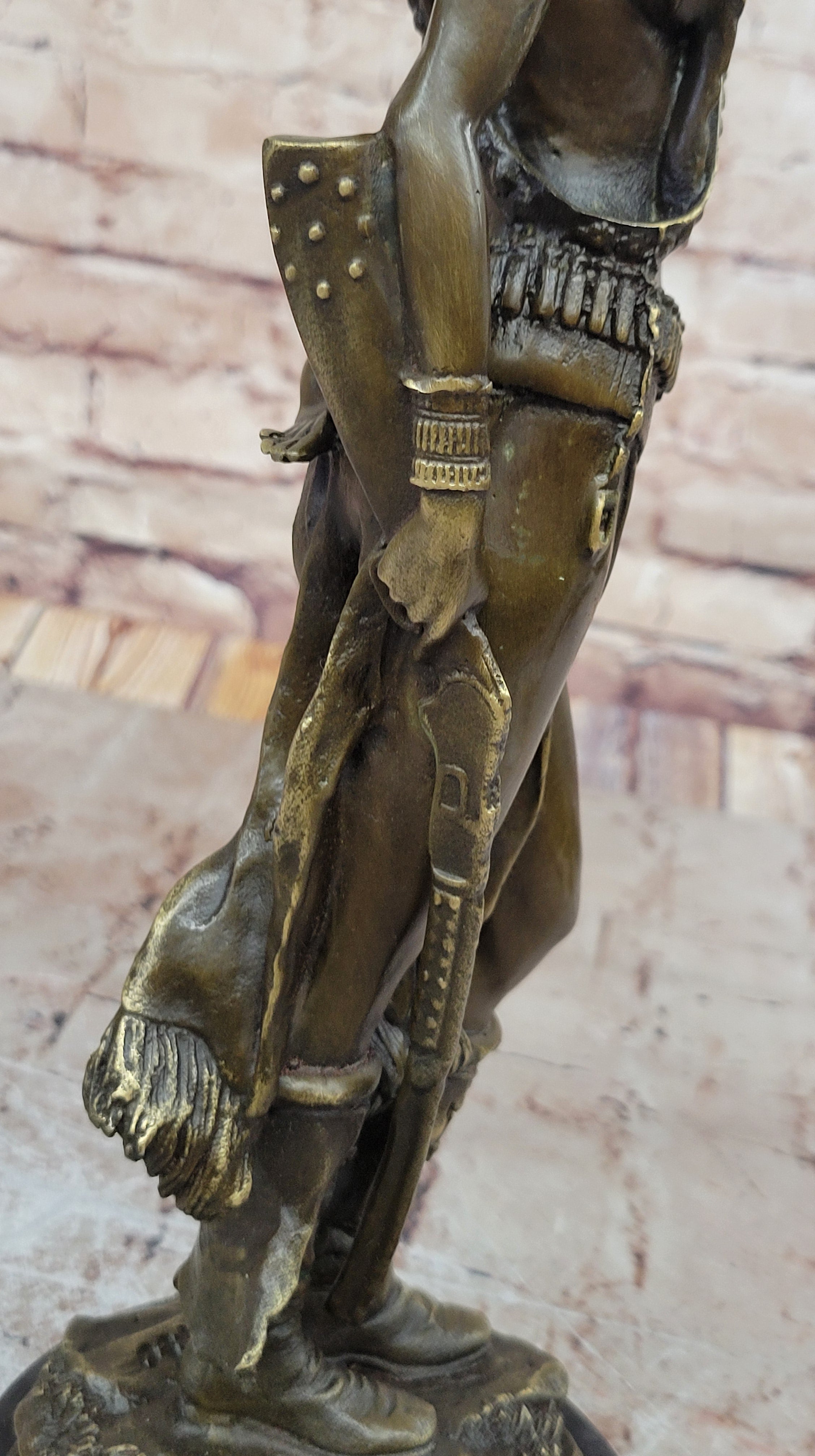 Native American Warrior in Feathered Headdress Bronze Sculpture