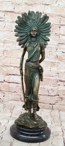 Native American Indian Female Warrior Bronze Figure w/ War Bonnet