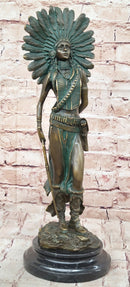 Native American Indian Female Warrior Bronze Figure w/ War Bonnet