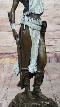 Native American Girl in Feathered Bonnet Bronze Signed