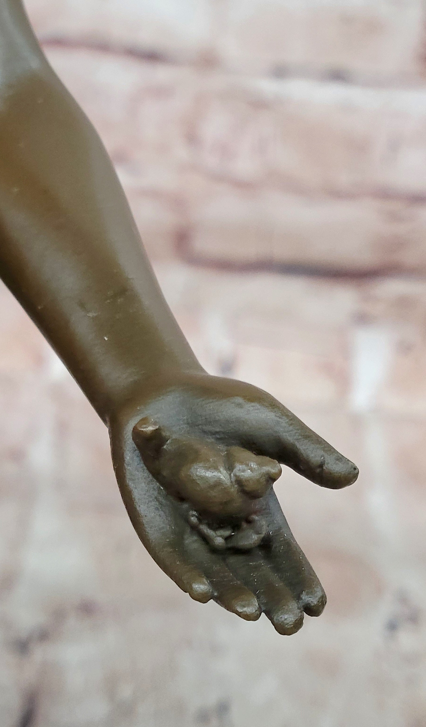 A Young Boy Holding a Snail Signed Somme Bronze Sculpture Statue Figurine Decor