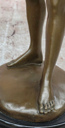 A Young Boy Holding a Snail Signed Somme Bronze Sculpture Statue Figurine Decor
