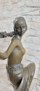 Semi Nude Topless Dancer Girl Art Deco Bronze Sculpture Statue Figure La Faguays