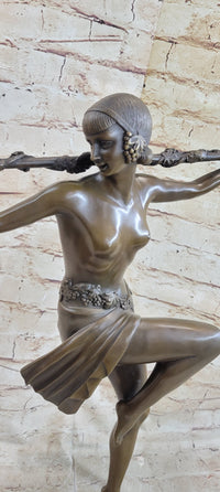 Semi Nude Topless Dancer Girl Art Deco Bronze Sculpture Statue Figure La Faguays
