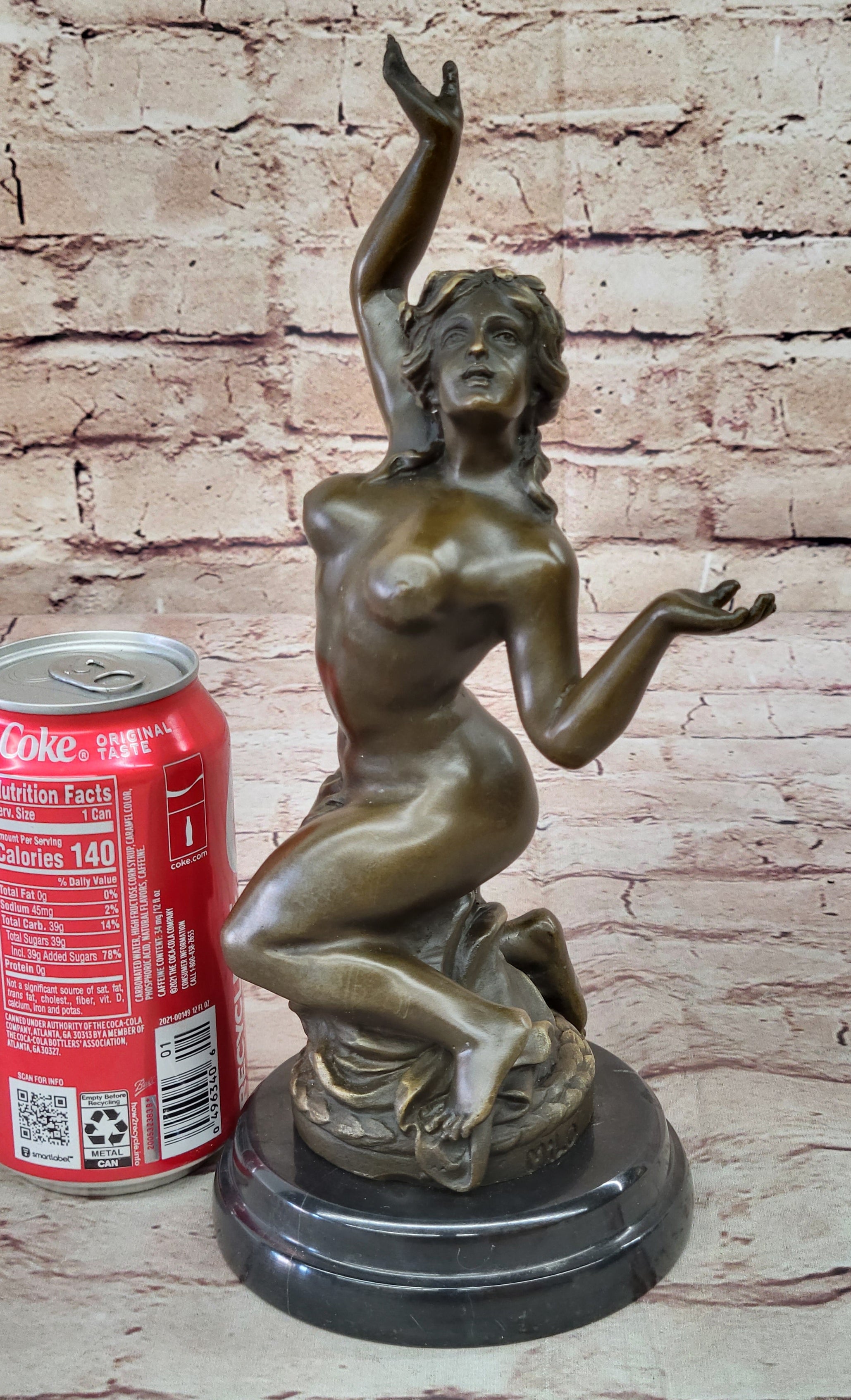 Hot Cast Bronze Nude Female Nymph Sculpture Statue Figure on Marble Base by MIlo