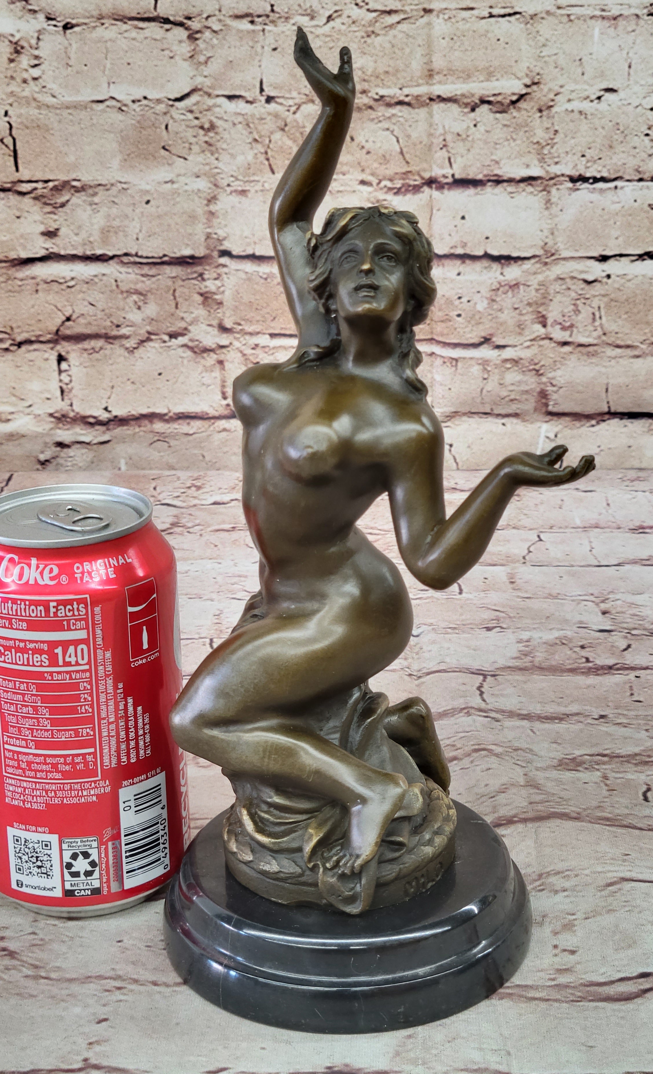 Hot Cast Bronze Nude Female Nymph Sculpture Statue Figure on Marble Base by MIlo
