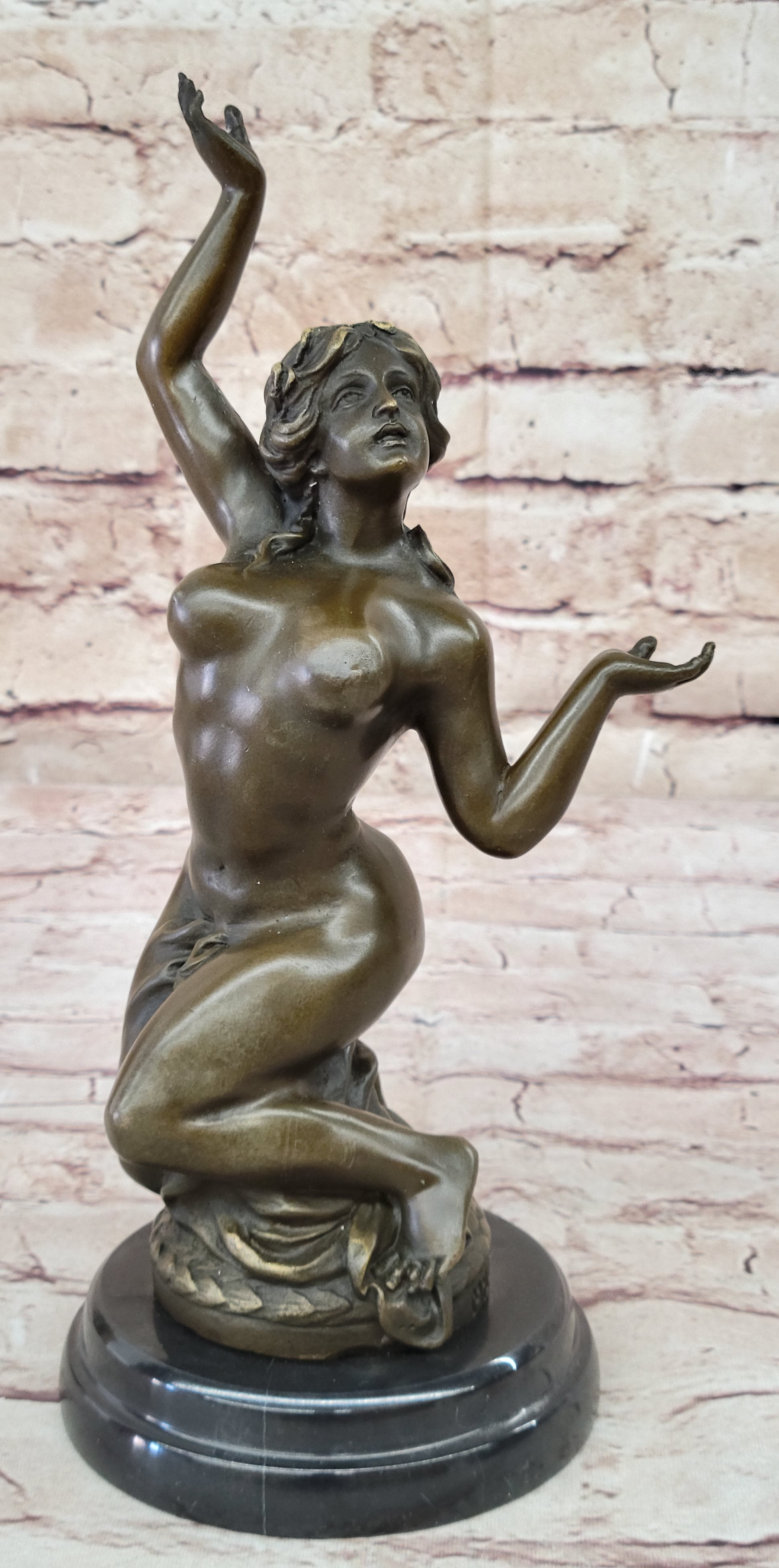 Hot Cast Bronze Nude Female Nymph Sculpture Statue Figure on Marble Base by MIlo
