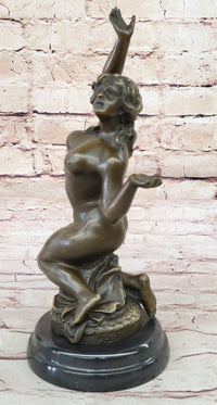 Hot Cast Bronze Nude Female Nymph Sculpture Statue Figure on Marble Base by MIlo