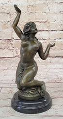 Hot Cast Bronze Nude Female Nymph Sculpture Statue Figure on Marble Base by MIlo