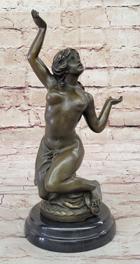 Hot Cast Bronze Nude Female Nymph Sculpture Statue Figure on Marble Base by MIlo