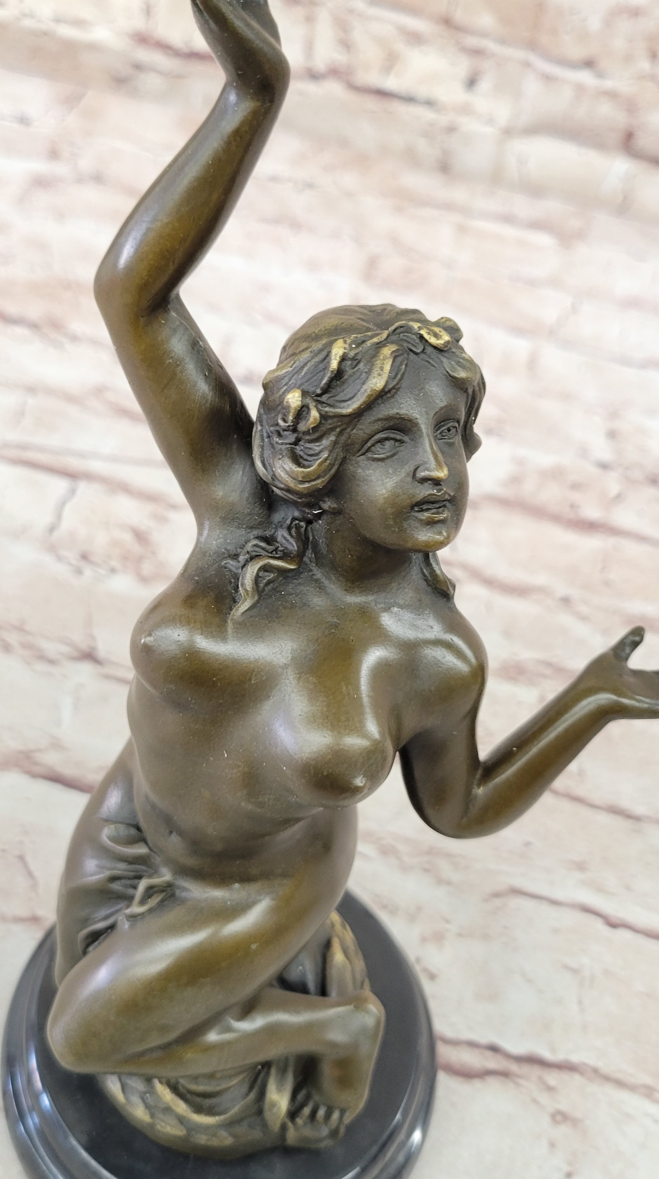 Hot Cast Bronze Nude Female Nymph Sculpture Statue Figure on Marble Base by MIlo