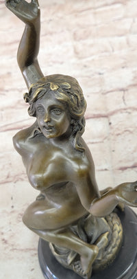 Hot Cast Bronze Nude Female Nymph Sculpture Statue Figure on Marble Base by MIlo