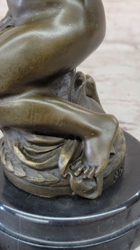 Hot Cast Bronze Nude Female Nymph Sculpture Statue Figure on Marble Base by MIlo