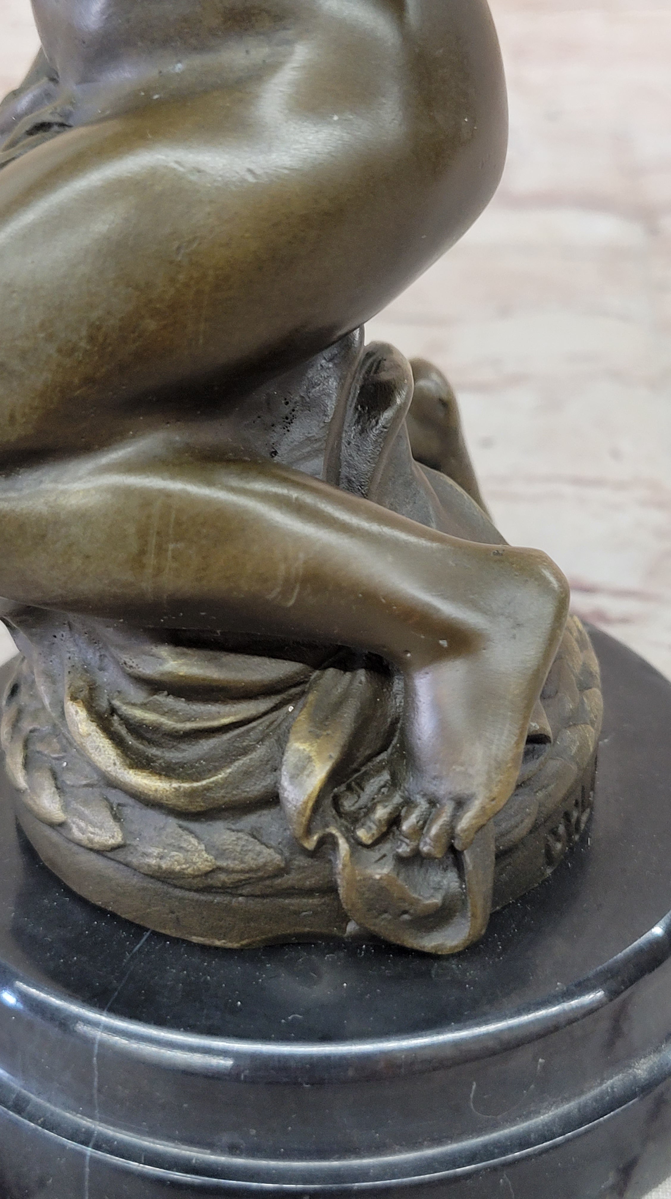 Hot Cast Bronze Nude Female Nymph Sculpture Statue Figure on Marble Base by MIlo