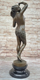 Semi Nude Exotic Female Tambourine Dancer in Hula Skirt - Bronze Sculpture by M.C. Bouay