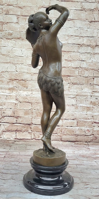 Semi Nude Exotic Female Tambourine Dancer in Hula Skirt - Bronze Sculpture by M.C. Bouay