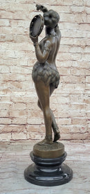 Semi Nude Exotic Female Tambourine Dancer in Hula Skirt - Bronze Sculpture by M.C. Bouay