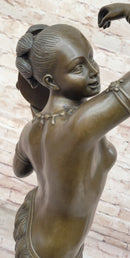 Semi Nude Exotic Female Tambourine Dancer in Hula Skirt - Bronze Sculpture by M.C. Bouay