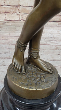 Semi Nude Exotic Female Tambourine Dancer in Hula Skirt - Bronze Sculpture by M.C. Bouay