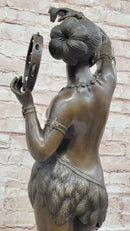 Semi Nude Exotic Female Tambourine Dancer in Hula Skirt - Bronze Sculpture by M.C. Bouay