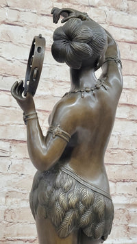 Semi Nude Exotic Female Tambourine Dancer in Hula Skirt - Bronze Sculpture by M.C. Bouay