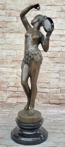 Semi Nude Exotic Female Tambourine Dancer in Hula Skirt - Bronze Sculpture by M.C. Bouay