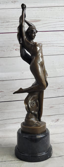 Art Nouveau Bronze Female Figure Reaching Upwards on Marble Base