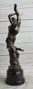 Art Nouveau Bronze Female Figure Reaching Upwards on Marble Base