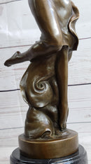 Art Nouveau Bronze Female Figure Reaching Upwards on Marble Base