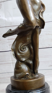 Art Nouveau Bronze Female Figure Reaching Upwards on Marble Base