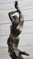 Art Nouveau Bronze Female Figure Reaching Upwards on Marble Base
