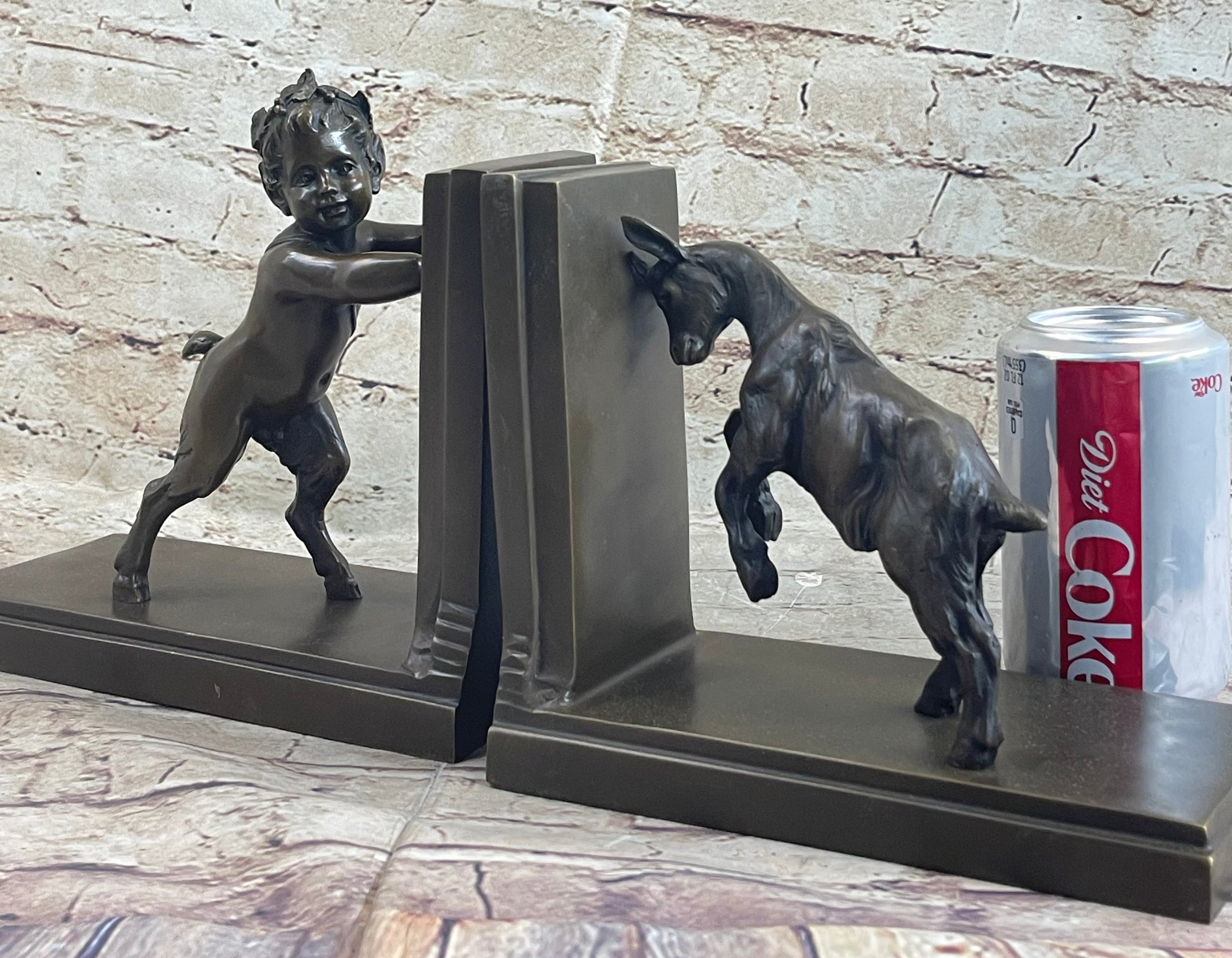 Baby Satyr Cherub Goat Bronze Bookend Sculpture 8" x 8"