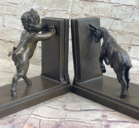 Baby Satyr Cherub Goat Bronze Bookend Sculpture 8" x 8"