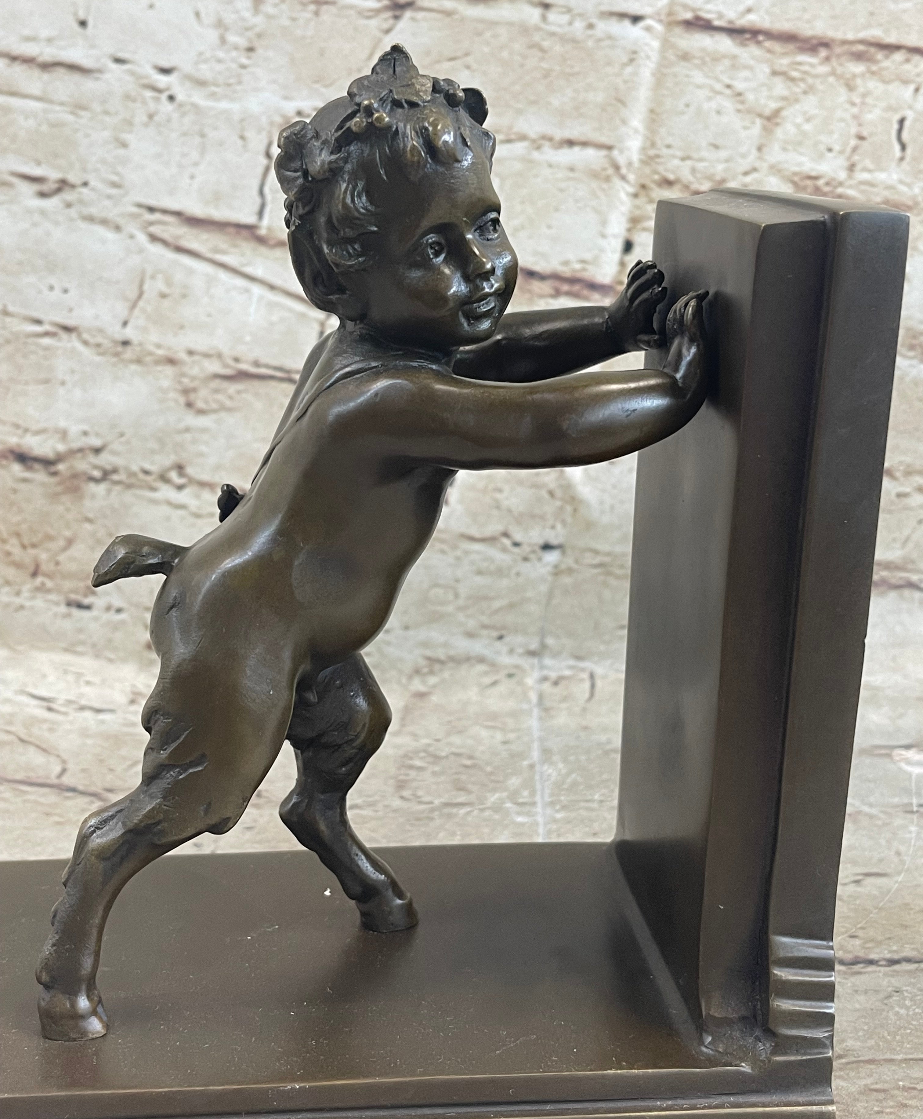 Baby Satyr Cherub Goat Bronze Bookend Sculpture 8" x 8"