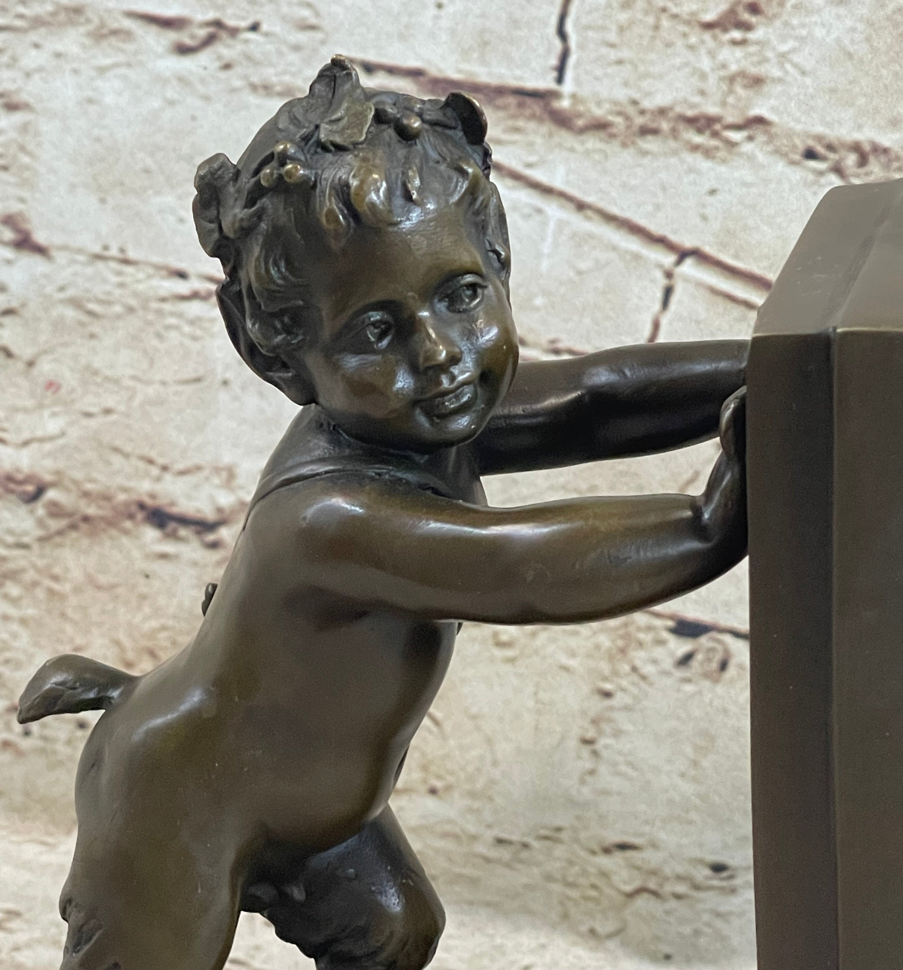 Baby Satyr Cherub Goat Bronze Bookend Sculpture 8" x 8"