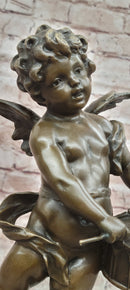 Hand Made Signed Moreau Bronze Statue Angel Cherub Figure W/Drum Figure