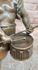 Hand Made Signed Moreau Bronze Statue Angel Cherub Figure W/Drum Figure