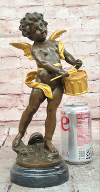Vintage French Moreau Solid Bronze Angel Putti Cherub Drummer Figurine Figure