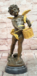 Vintage French Moreau Solid Bronze Angel Putti Cherub Drummer Figurine Figure