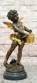Vintage French Moreau Solid Bronze Angel Putti Cherub Drummer Figurine Figure