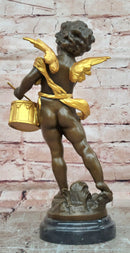 Vintage French Moreau Solid Bronze Angel Putti Cherub Drummer Figurine Figure