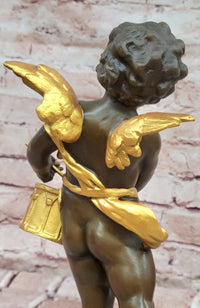 Vintage French Moreau Solid Bronze Angel Putti Cherub Drummer Figurine Figure