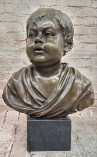 Hand Made Genuine Bronze Sculpture Bust of a Young Boy by Milo Statue