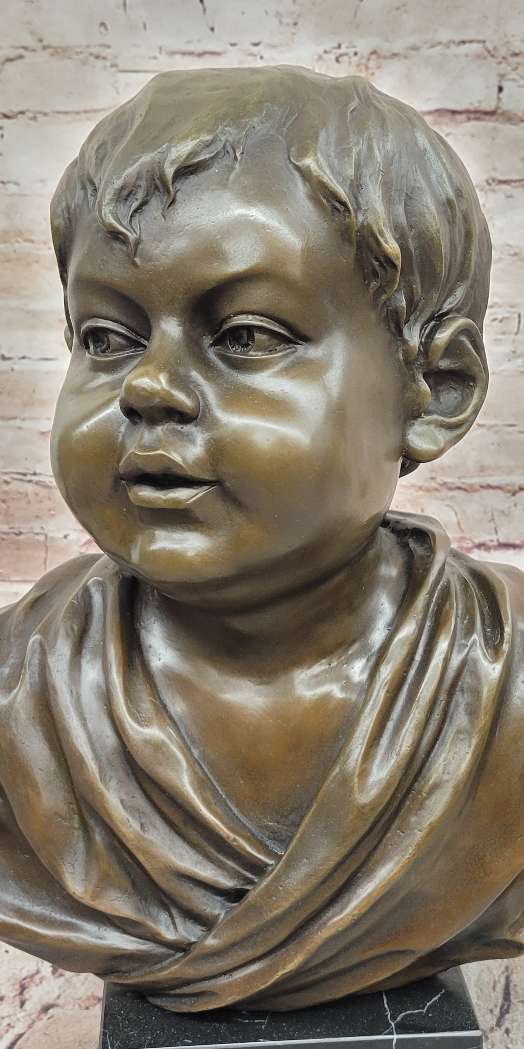 Hand Made Genuine Bronze Sculpture Bust of a Young Boy by Milo Statue