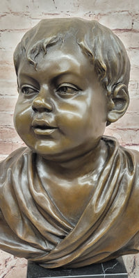 Hand Made Genuine Bronze Sculpture Bust of a Young Boy by Milo Statue