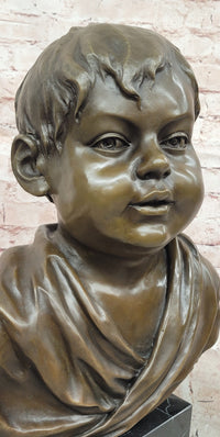 Hand Made Genuine Bronze Sculpture Bust of a Young Boy by Milo Statue