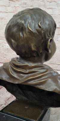 Hand Made Genuine Bronze Sculpture Bust of a Young Boy by Milo Statue