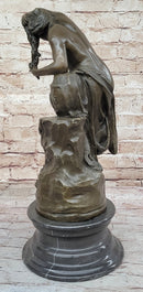 Nude Girl Washing Her Hair - Female Bronze Figure Sculpture Art