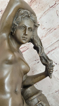Nude Girl Washing Her Hair - Female Bronze Figure Sculpture Art