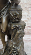 Nude Girl Washing Her Hair - Female Bronze Figure Sculpture Art